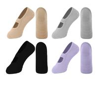 SITAKEGS Lot de 4 paires de chaussettes de yoga pour femme en coton avec poignées et sangles faciles à mettre sur des chaussettes antidérapantes pour yoga, pilates, barre, ballet, fitness, danse,