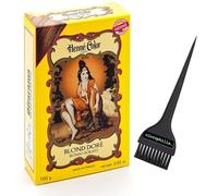 Sitarama Henné Color - Coloration pour cheveux naturelle à l'eau sans ammoniac et eau oxygénat, NO PPD - Poudre de henne 100g et pinceau chlorophilla. (BLOND DORÉ blond doré, 100 g)