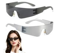 sitengjun 2 pièces Lunette Festival Techno,Lunettes De Soleil Futuristes Argentées,Fun Space Glasses,Accessoires de déguisement pour soirées à thème