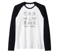 Sites de Paris, France, Black Line Art Manche Raglan