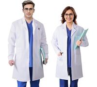 Sithkup Vêtement professionnel médical unisexe blanc : Blouse, Uniforme infirmier, Tenue laboratoire, Médecin, Vétérinaire, Dentiste - Polyvalent Lavable（L）