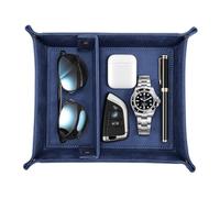 SITHON Plateau en PU Cuir, Organisateur de Rangement Plateau de Rangement avec 2 Compartiments pour Monnaie, Clé, Portefeuille et Accessoire (Bleu)