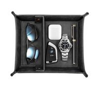 SITHON Plateau en PU Cuir, Organisateur de rangement Plateau de Rangement avec 2 Compartiments pour Monnaie, Clé, Portefeuille et Accessoire (Noir)