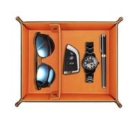 SITHON Plateau en PU Cuir, Organisateur de rangement Plateau de Rangement avec 2 Compartiments pour Monnaie, Clé, Portefeuille et Accessoire (Orange/Noir)
