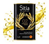 SITIA Premium Gold | Huile d'Olive Extra Vierge 1 l | Crète | Polyphénols | Olives Koroneiki, extraction à froid, acidité 0,2%, AOP Sitia Lasithiou Kritis, récolte fraîche, cuisson, friture et salades