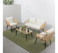 Sitia salon de jardin 4 places canapé et chaises effet rotin avec coussins confo