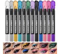 Sitovely 12 PCS Crème Bâton de fard à paupières Métallique Paillettes Miroiter Crayon ombre à paupières Eyeshadow Stick, Résistant aux taches et imperméable Bâton éclaircissant pour les yeux (B, M)
