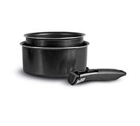 Sitram 713284, Set de 2 casseroles Ø16 et 20cm en aluminium anti-adhérent SITRAM avec poignée amovible - Tous feux SAUF induction, Noir
