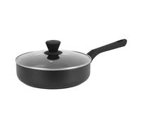 Sitram 714183 Sauteuse Aluminium PURE Noir Ø24,H6,5 cm - Revêtement anti-adhésif Whitford Xylan sans PFOA, Manche thermorésistant soft touch + couvercle vapeur en verre - Tous feux sauf induction