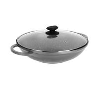 Sitram 714225 Wok Fonte Aluminium Intérieur effet Pierre Ø 32cm H8 cm - Revêtement anti-adhésif 2 couches sans PFOA, Couvercle Vapeur Verre, Poignées Fonte d'Aluminium - Tous feux dont induction