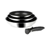Sitram 714269 Lot de 3 Poêles Inox Ø 20/24/28 cm Revêtement intérieur aspect Pierre anti-adhésif sans PFOA + manche amovible - Tous feux dont induction, Argenté