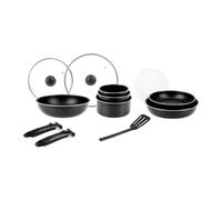 Sitram 714946 Batterie de cuisine 14 pcs Alu noir : 2 manches amov. 1 Wok Ø28cm 2 Poêles Ø24,28 3 Casseroles Ø16,18,20 2 Couv. Verre Ø24,28 3 couv. plastic Ø16,18,20 1 spatule tous feux dont induction
