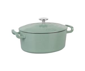 Sitram 715405 COCOTTE Sitrabella Ovale en fonte émaillée L26 cm - 4 litres - Extérieur émail Vert Sauge intérieur Blanc - toutes sources de chaleur y compris induction - Idéale repas 4-5 convives