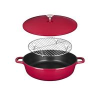 Sitram 716946 Sauteuse/Cocotte multifonction 6-en-1 Ø28cm fonte aluminium - Anti-adhérent sans PFOA effet pierre - Panier vapeur grille rôtissoire couvercle à picots - Tous feux dont induction & Four