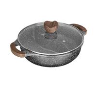 Sitram 716948 Sauteuse 2 compartiments Ø28 cm en fonte d’aluminium - Revêtement anti-adhérent sans PFOA effet pierre - Marmite Shabu avec couvercle en verre - Tous feux dont induction