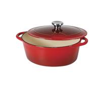 Sitram 717175 Cocotte Ovale en Fonte d’Acier Émaillée 6,5 L (33 cm) - Intérieur Émail Blanc Crème & Extérieur Rouge - Cuisson Mijotée Traditionnelle - Tous Feux Dont Induction et Four
