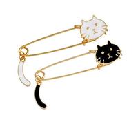 Sitrda 2 pcs Chat en émail Broche Grande Épingle à nourrice Bijoux Femme Blanc Noir