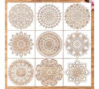 Sitsink Lot de 9 pochoirs réutilisables style mandala pour peinture sur mur | 9 pochoirs mandala, 30,5 x 30,5 cm, motifs floraux géométriques, art de méditation, artisanat réutilisable en PET