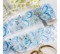Sitsink Ruban adhésif en PET pour journal, fournitures de journal d'ordures de fleurs bleues, rubans de scrapbooking, ruban esthétique pivoine motif balles de fleurs, rubans décoratifs