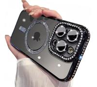 Sitthyw Coque à Paillettes iPhone 16 Compatible avec MagSafe Étui Transparente Diamant Glitter Housse Souple et Fine Magnétique Brillant Cover Anti-Rayures Camera Protection Case, Noir