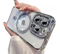 Sitthyw Coque à Paillettes iPhone 16 Pro Compatible avec MagSafe Étui Transparente Diamant Glitter Housse Souple et Fine Magnétique Brillant Cover Anti-Rayures Camera Protection Case, Argent