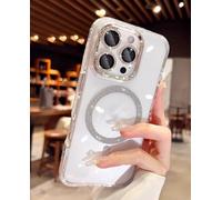 Sitthyw Coque à Paillettes iPhone 16 Pro Max Magnétique Transparente Glitter Case [Compatible avec MagSafe] Bling Sparkle TPU Cadre Housse de Protection Anti-Scrat et Antichoc Rigide Arrière, Argent