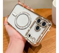 Sitthyw Coque iPhone 17 Magnétique Transparente Coque à Paillettes Compatible avec MagSafe, Bling Luxe Diamant Glitter Housse Souple TPU Anti-Rayures et Antichoc Camera Protection Case, Doré