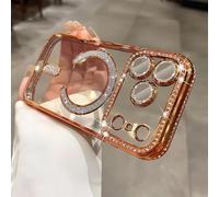 Sitthyw Coque iPhone 17 Pro Magnétique Transparente Coque à Paillettes Compatible avec MagSafe, Luxe Diamant Glitter Housse Souple TPU Anti-Rayures et Antichoc Camera Protection Case, Orange