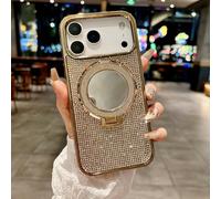 Sitthyw Coque iPhone 17 Pro Max à Paillettes Glitter Diamant Étui de Support Luxe Miroir Housse Bling Strass Brillant Antichoc Protection Case Anti-Rayures Bumper Cover pour Femmes Filles, Or