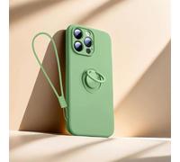 Sitthyw Coque pour iPhone 16 en Silicone Mat avec Anneau Support à 360° & Dragonne Amovible Housse Support Magnétique De Voiture, Souple Microfibre en intérieure Antichoc Case, Vert Matcha