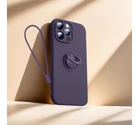 Sitthyw Coque pour iPhone 16 en Silicone Mat avec Anneau Support à 360° & Dragonne Amovible Housse Support Magnétique De Voiture, Souple Microfibre en intérieure Antichoc Case, Violet foncé