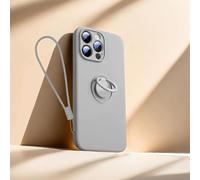Sitthyw Coque pour iPhone 16 Pro en Silicone Mat avec Anneau Support à 360° & Dragonne Amovible Housse Support Magnétique De Voiture, Souple Microfibre en intérieure Antichoc Case, Gris Clair