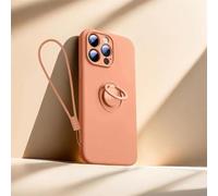 Sitthyw Coque pour iPhone 16 Pro en Silicone Mat avec Anneau Support à 360° & Dragonne Amovible Housse Support Magnétique De Voiture, Souple Microfibre en intérieure Antichoc Case, Orange