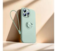 Sitthyw Coque pour iPhone 16 Pro Max en Silicone Mat avec Anneau Support à 360° & Dragonne Amovible Housse Support Magnétique De Voiture, Souple Microfibre en intérieure Antichoc Case, Vert Clair