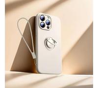 Sitthyw Coque pour iPhone 17 en Silicone Mat avec Anneau Support à 360° & Dragonne Amovible Housse Support Magnétique De Voiture, Souple Microfibre en intérieure Antichoc Case, Beige