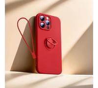 Sitthyw Coque pour iPhone 17 Pro en Silicone Mat avec Anneau Support à 360° & Dragonne Amovible Housse Support Magnétique De Voiture, Souple Microfibre en intérieure Antichoc Case, Rouge