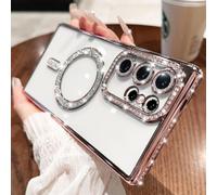 Sitthyw Coque pour Samsung Galaxy S26 Transparent à Paillettes Diamant Glitter Housse Compatible avec MagSafe Bling Luxe Filles Camera Protection TPU Flexible Anti-Rayures Antichoc Case, Rose