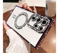 Sitthyw Coque pour Samsung Galaxy S26 Transparent à Paillettes Diamant Glitter Housse Compatible avec MagSafe Bling Luxe Filles Camera Protection TPU Flexible Anti-Rayures Antichoc Case, Violet