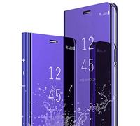 Sitthyw Coque Samsung Galaxy S20 FE Étui de Support Cuir Housse Clear Flip View Mince Protection Case Magnétique Coque à Rabat Luxe Miroir Dure Housse Antichoc pour Samsung Galaxy S20 FE, Mauve