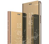 Sitthyw Coque Samsung Galaxy S20 FE Étui de Support Cuir Housse Clear Flip View Mince Protection Case Magnétique Coque à Rabat Luxe Miroir Dure Housse Antichoc pour Samsung Galaxy S20 FE, d'or