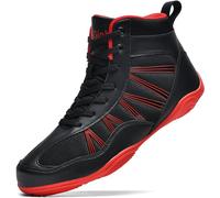 situkeke Chaussures de Boxe pour Hommes Respirantes Wrestling Shoes Chaussures de Boxe Professionnelle Professionnel Résistant À l'usure Unisex Noir Rouge 44 EU