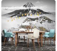siuayosdj Papier peint photo 3D noir et blanc avec montagnes enneigées dorées pour la maison, la chambre à coucher, 3D, 200 x 140 cm