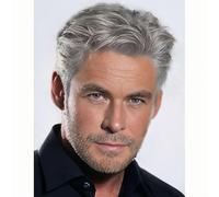 Siudus Hommes Gris Perruque Courte Droite Couches Réalistes Perruques Synthétique Naturelle Guy Homme Perruque pour un usage quotidien