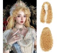 Siudus Perruque blonde longue bouclée pour femme avec frange anime synthétique ondulée princesse vintage cosplay Halloween costume perruque de cheveux