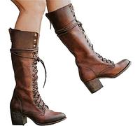 Bottes de cosplay médiévales de la Renaissance - Bottes en cuir synthétique à talons hauts - Bottes médiévales mi-mollet - Chaussures à lacets pour festival (marron38)