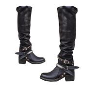 SIULAS Bottes en Cuir PU médiévales Chaussures - Steampunk Vintage Cuir Prince Knight Bottes - Bottes de Moto réglable Rider Horse,Noir,38