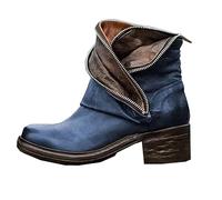 SIULAS Bottes en Cuir PU, Renaissance Medieval Cosplay Boots, Vintage Zippered Knight Boots Femmes Knight Short Ankle Boots,Bleu,43