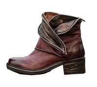 SIULAS Bottes en Cuir PU, Renaissance Medieval Cosplay Boots, Vintage Zippered Knight Boots Femmes Knight Short Ankle Boots,Rouge,39