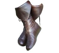 SIULAS Bottes en Cuir Viking Gothic Knight - Bottes mi-Mollet pour Homme - pour Cosplay,Marron,45