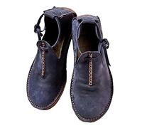 SIULAS Chaussures à fond plat en cuir PU médiéval - Bottes de sorcière Renaissance avec talon bas - Steampunk Retro Casual Leather Bootle Boots - Chaussures en cuir à tête ronde pour femmes,Bleu,39